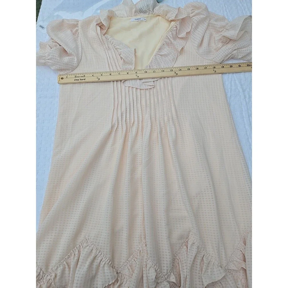 Tularosa Women’s  Blush Pink Ruffle Mini Dress Size M Boho Puff Sleeve V-Neck